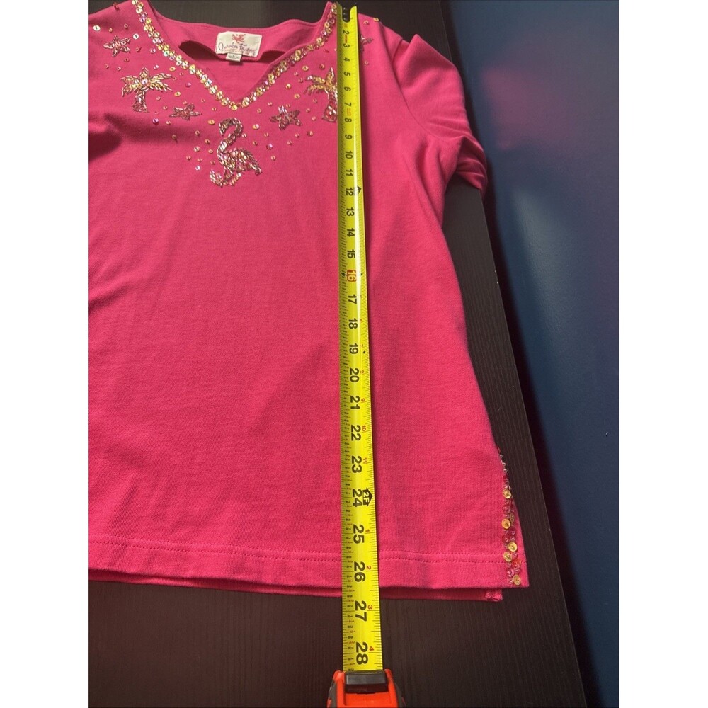 Quacker Factory Womens Shirt Large Pink Flamingo Colorful Fun Cruise Vacation - Picture 11 of 11
